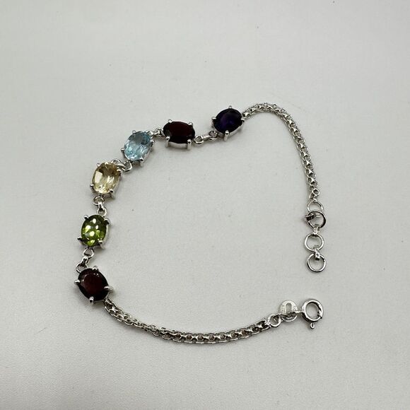 NWOT 7" Multi-gemstone bracelet in solid sterling silver! - Picture 3 of 14